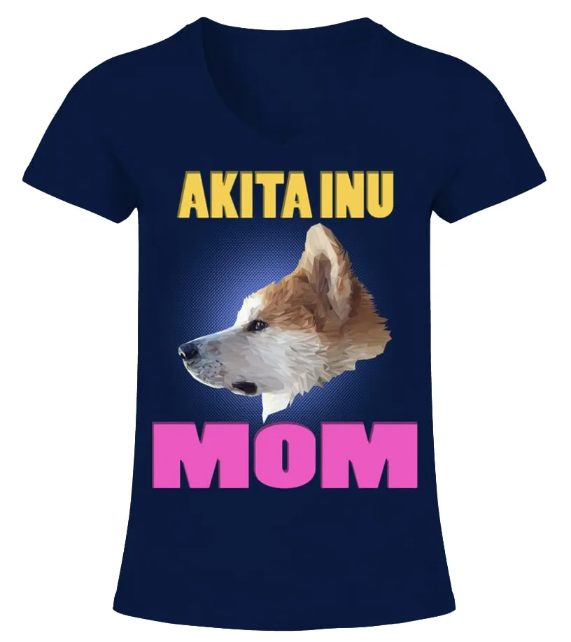 Akita Inu Dog Mom Low Poly Design Camiseta cuello pico Mujer