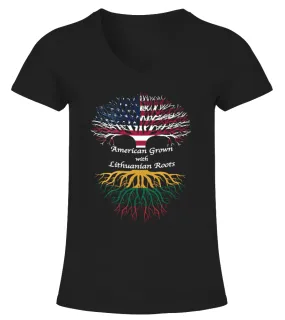 American Grown With Lithuanian Roots Camiseta cuello pico Mujer