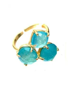 ANILLOS DE MUJER CHAPADOS ORO AZUL AGUA MARINA COLECCION PIEDRAS