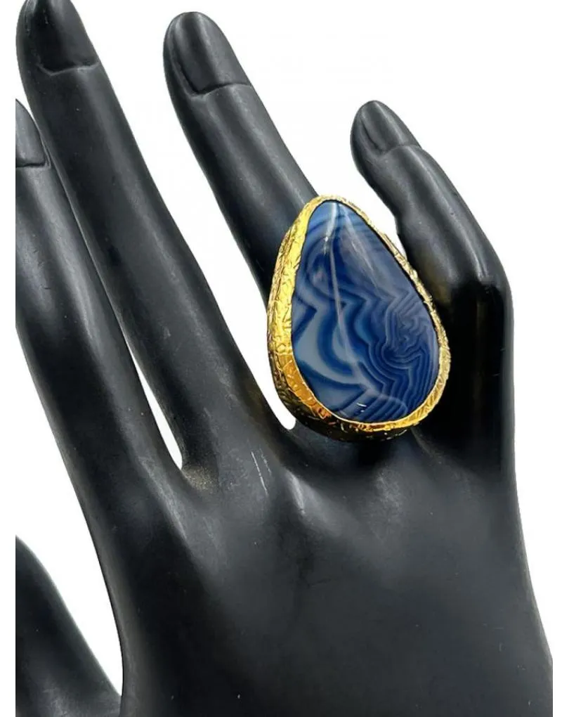 ANILLOS DORADOS DE MUJER CON PIEDRA NATURAL DE TONOS AZULES