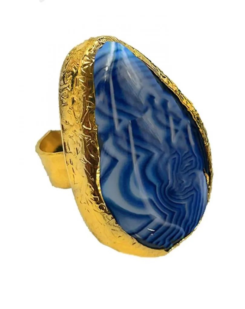 ANILLOS DORADOS DE MUJER CON PIEDRA NATURAL DE TONOS AZULES