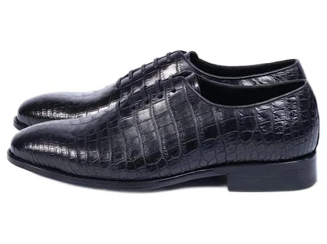 Autre Marque Zapatos Oxford de lujo de cuero de cocodrilo talla 44 Negro 