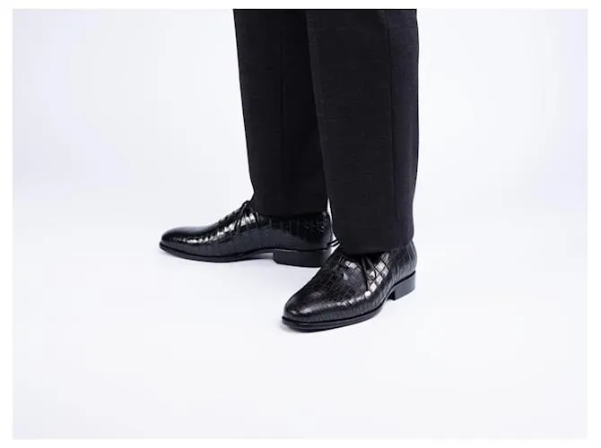 Autre Marque Zapatos Oxford de lujo de cuero de cocodrilo talla 44 Negro 