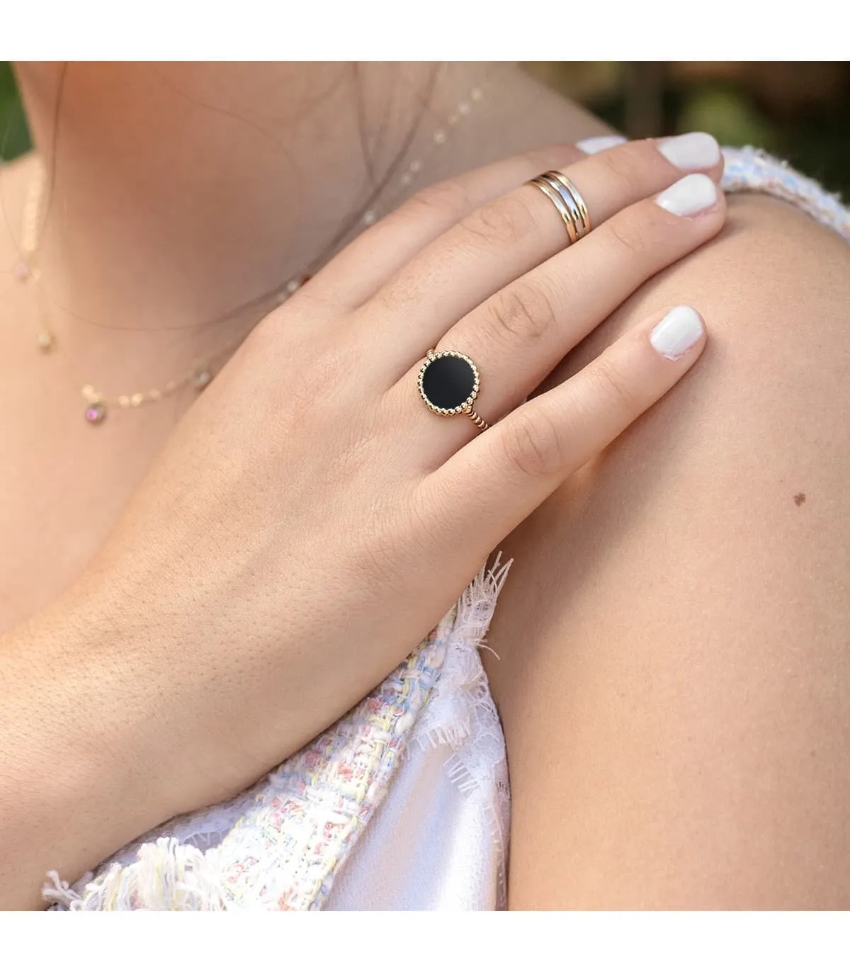 Bague femme Or Jaune 18K Black Caviar Dot