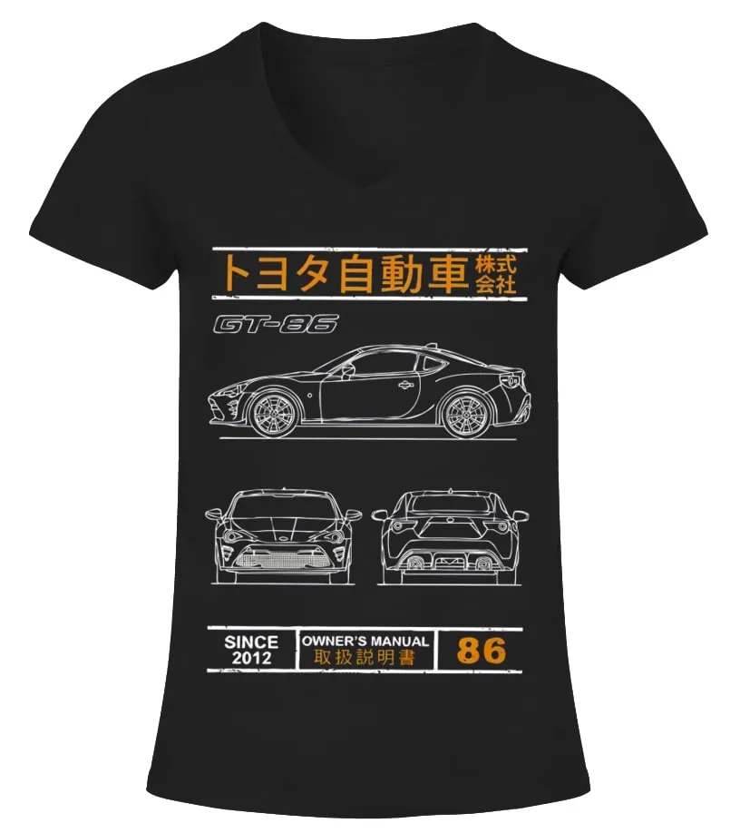 BK 005.Toyota GT86 Initial D Camiseta cuello pico Mujer