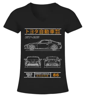 BK 005.Toyota GT86 Initial D Camiseta cuello pico Mujer