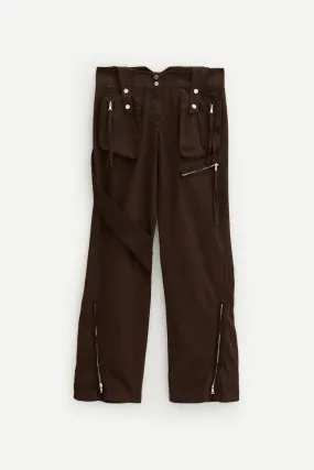 BLUMARINE CHOCOLATE BROWN SATIN INSERTS CARGO TROUSER