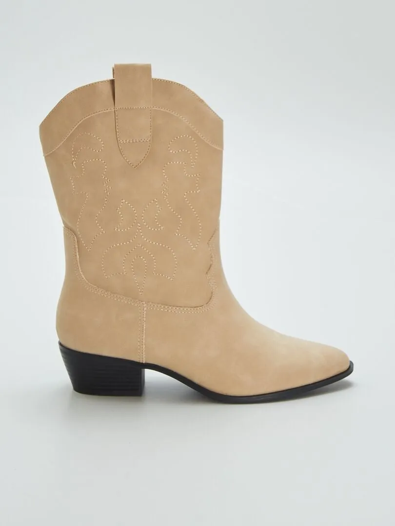 Botines estilo western - BEIGE