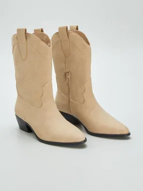 Botines estilo western - BEIGE