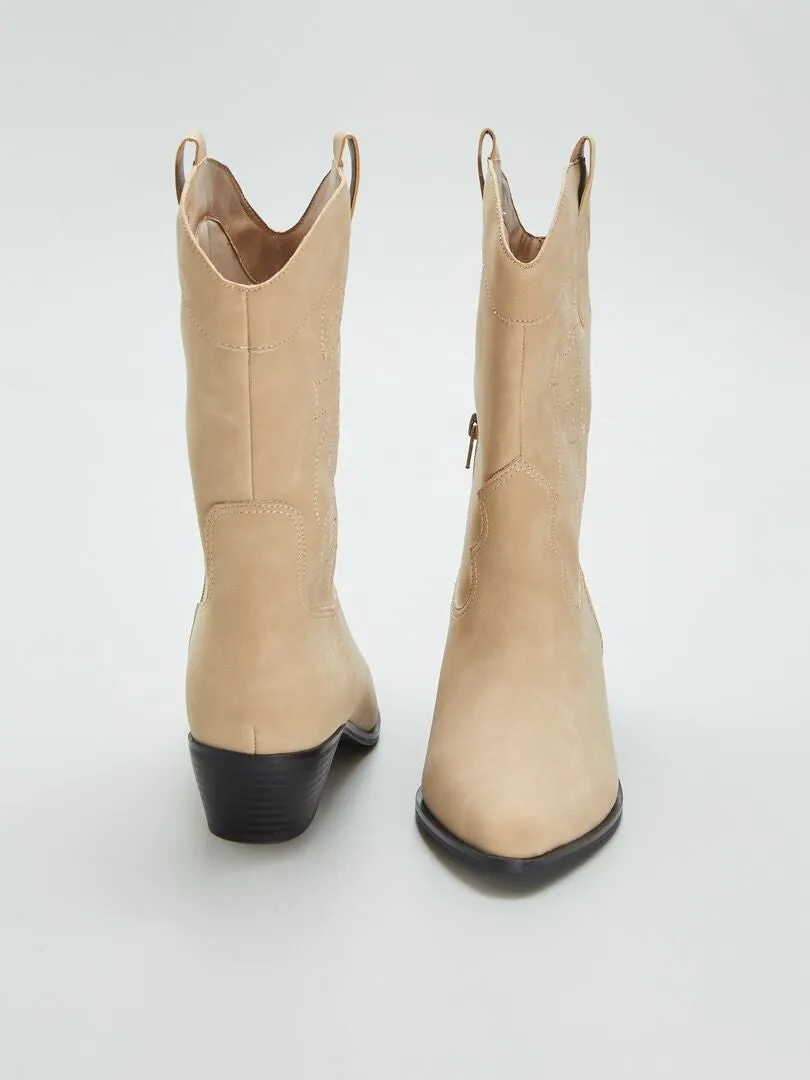 Botines estilo western - BEIGE