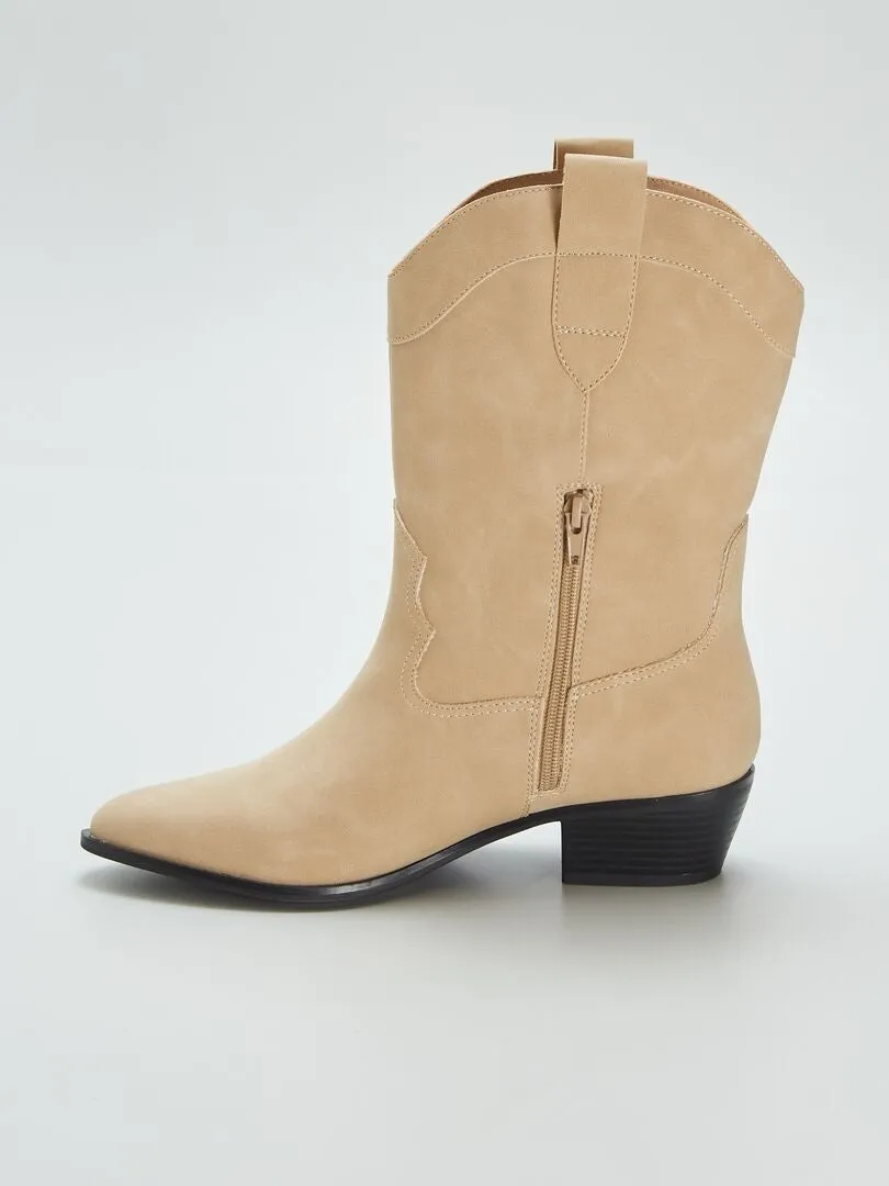 Botines estilo western - BEIGE