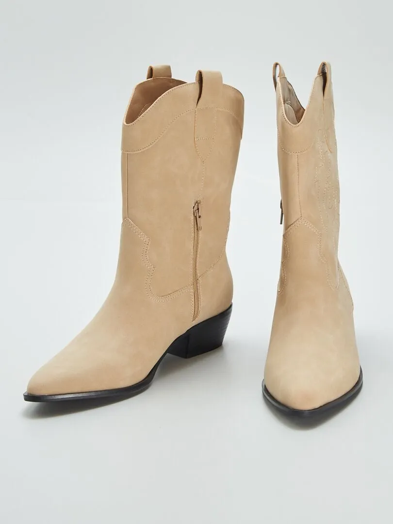 Botines estilo western - BEIGE