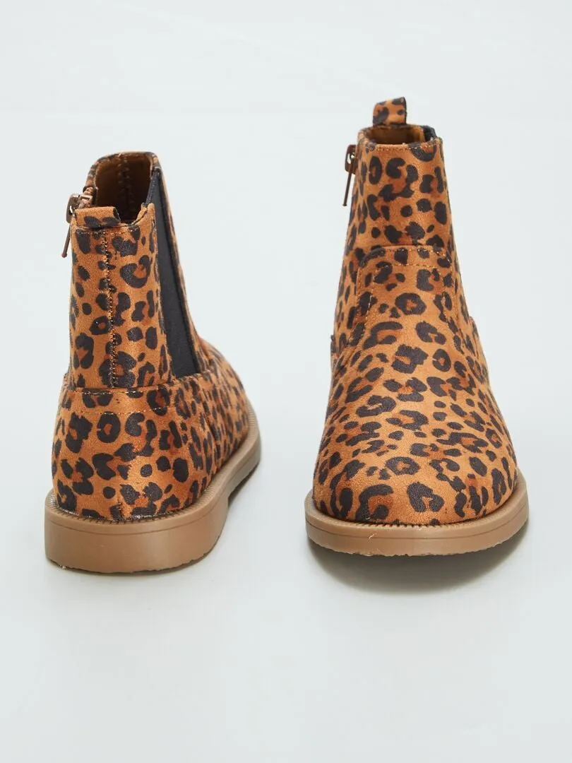 Botines tipo chelsea 'leopardo' - MARRON