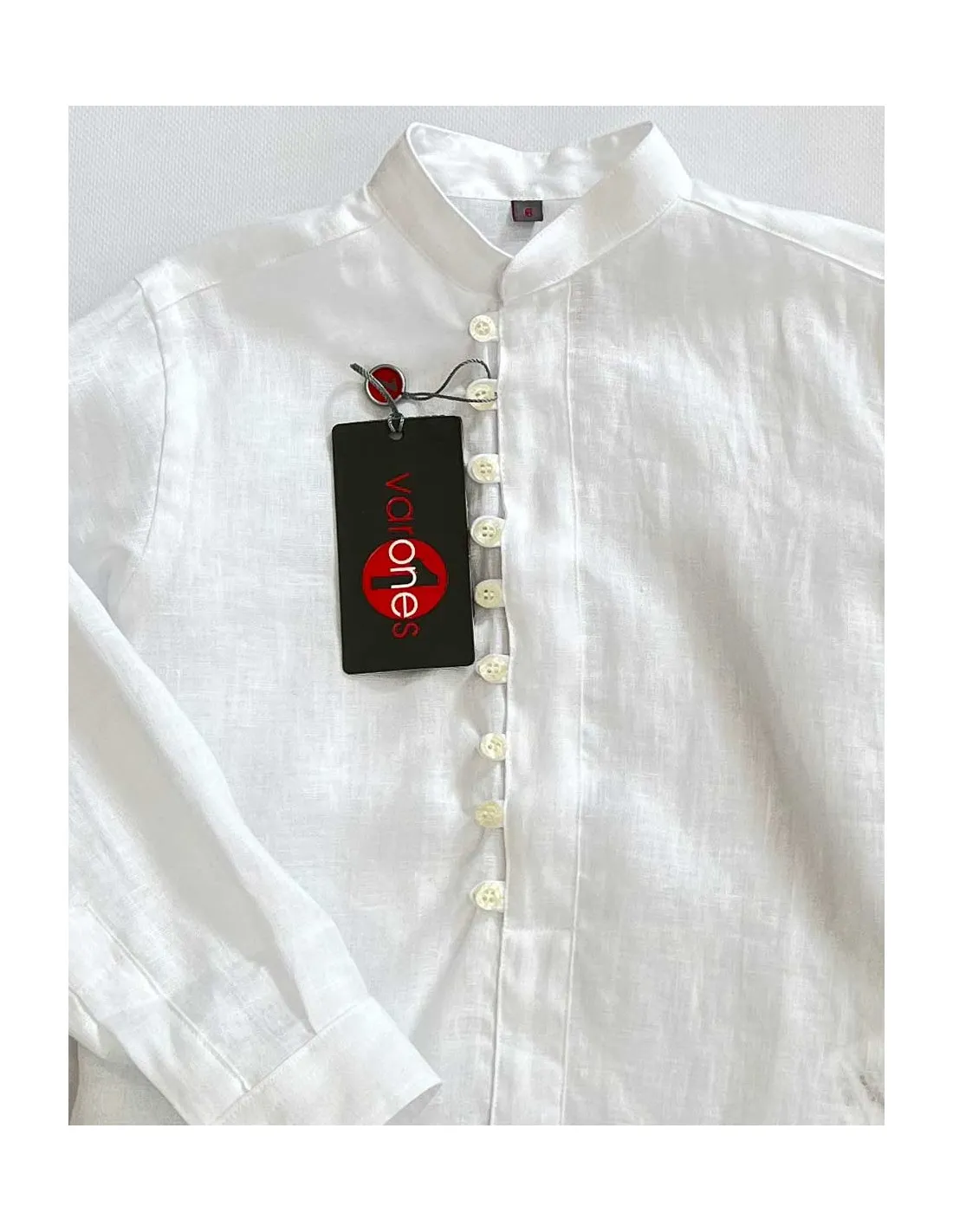 Camisa Niño Lino Blanca Cuello Mao Varones