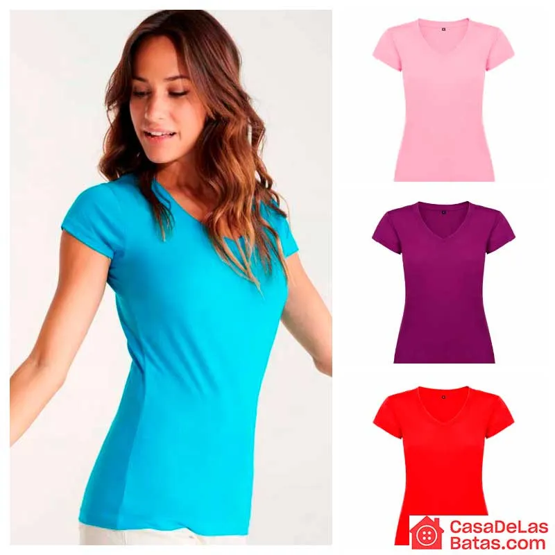 Camiseta de mujer entallada cuello pico Victoria - Roly