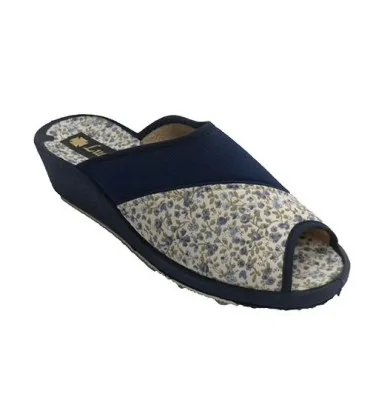 Chanclas estar por casa mujer florecitas Ludiher en azul marino