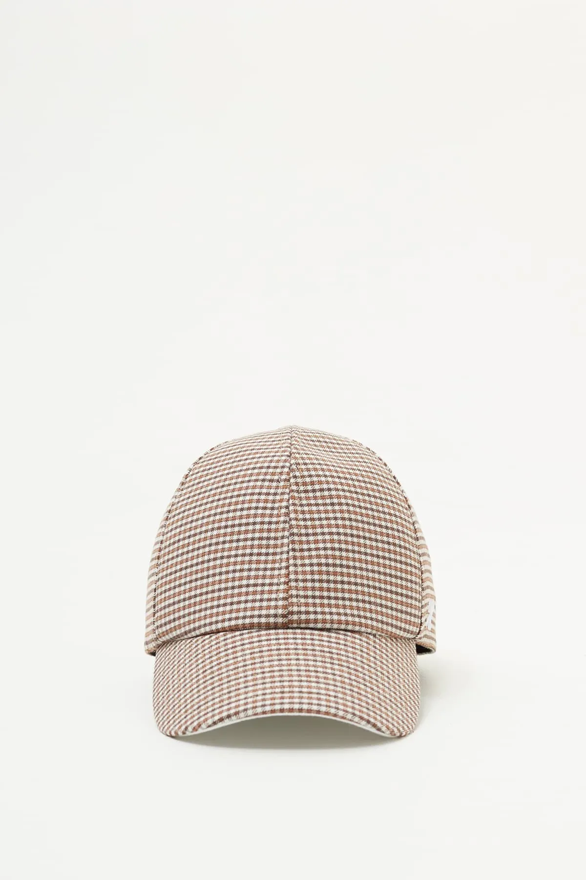 COURREGES BROWN WHITE GOGO CHECKED WOOL CAP