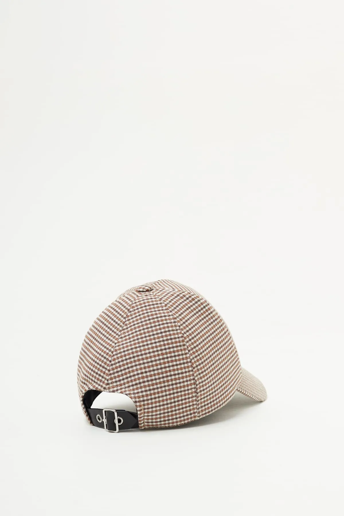 COURREGES BROWN WHITE GOGO CHECKED WOOL CAP