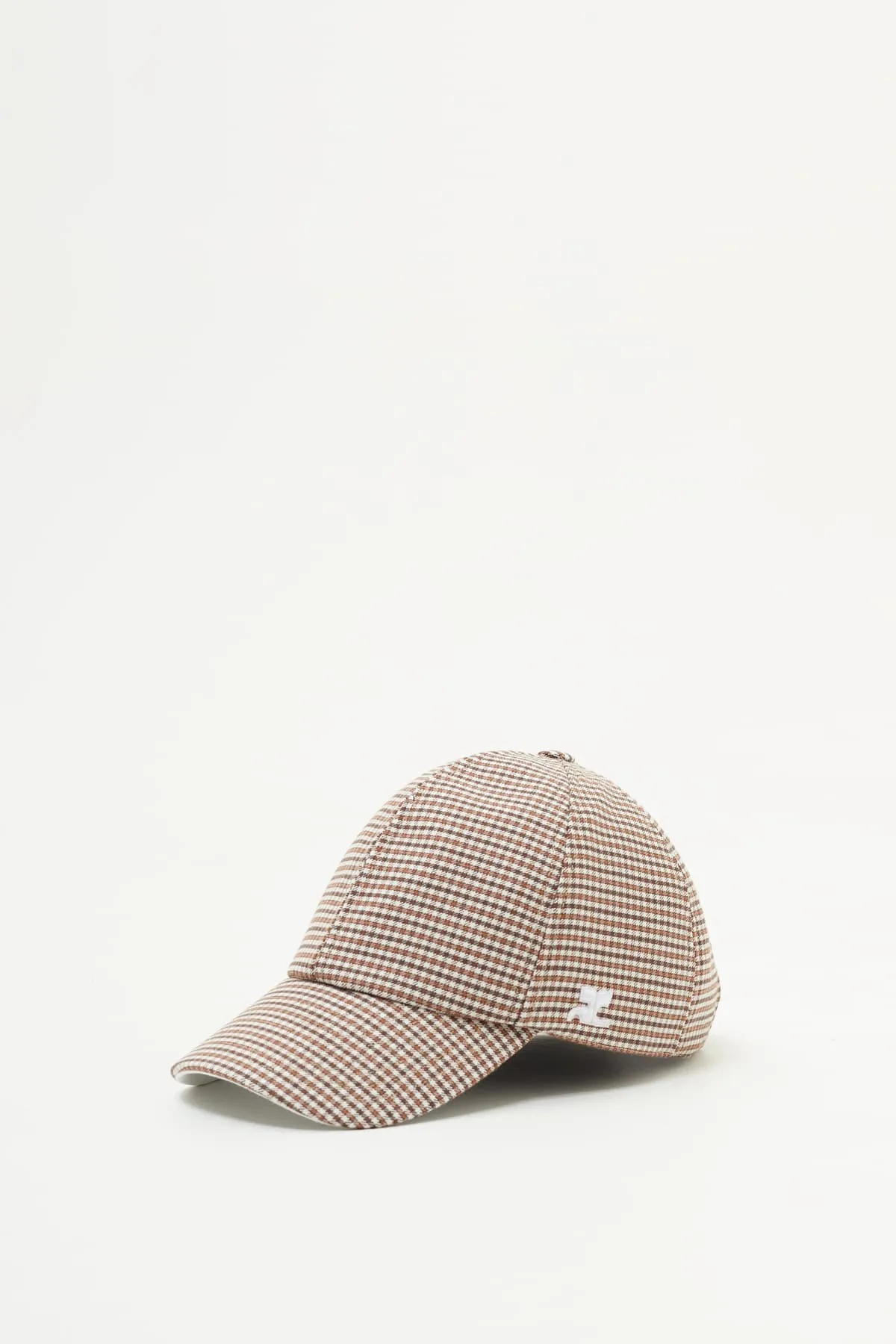 COURREGES BROWN WHITE GOGO CHECKED WOOL CAP