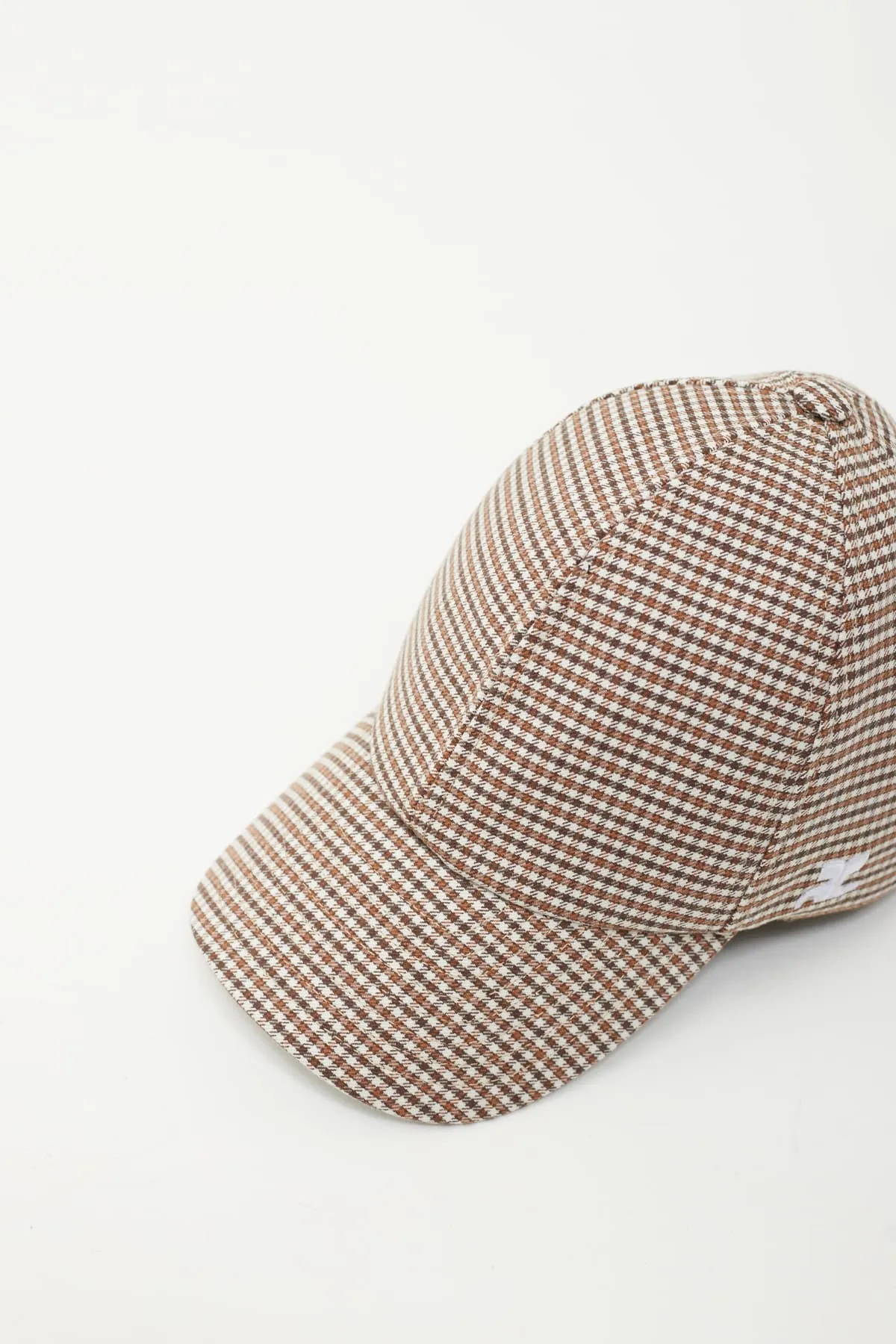 COURREGES BROWN WHITE GOGO CHECKED WOOL CAP