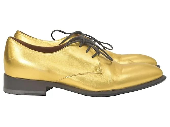 Dries Van Noten Zapatos Oxford con cordones Celine en cuero metálico dorado 