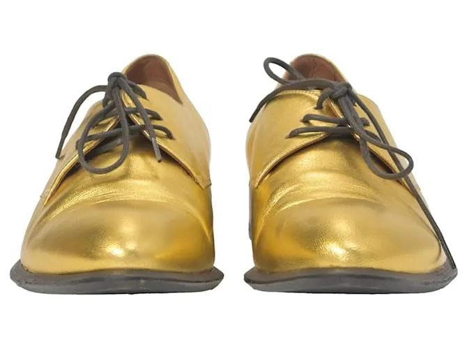 Dries Van Noten Zapatos Oxford con cordones Celine en cuero metálico dorado 