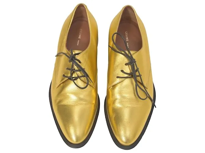 Dries Van Noten Zapatos Oxford con cordones Celine en cuero metálico dorado 