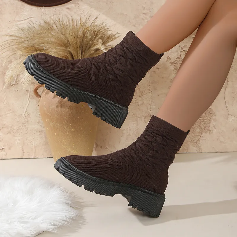 Envío gratis Nuevos diseñadores Botas para mujer Botas de nieve de invierno zapatos de algodón de peludo cálido calcetines elást