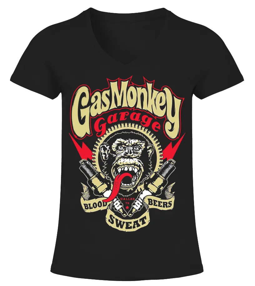 GMK016BK. GAS MONKEY GARAGE CAMISETA CUELLO PICO MUJER