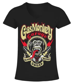 GMK-016-BK. Gas Monkey Garage Camiseta cuello pico Mujer