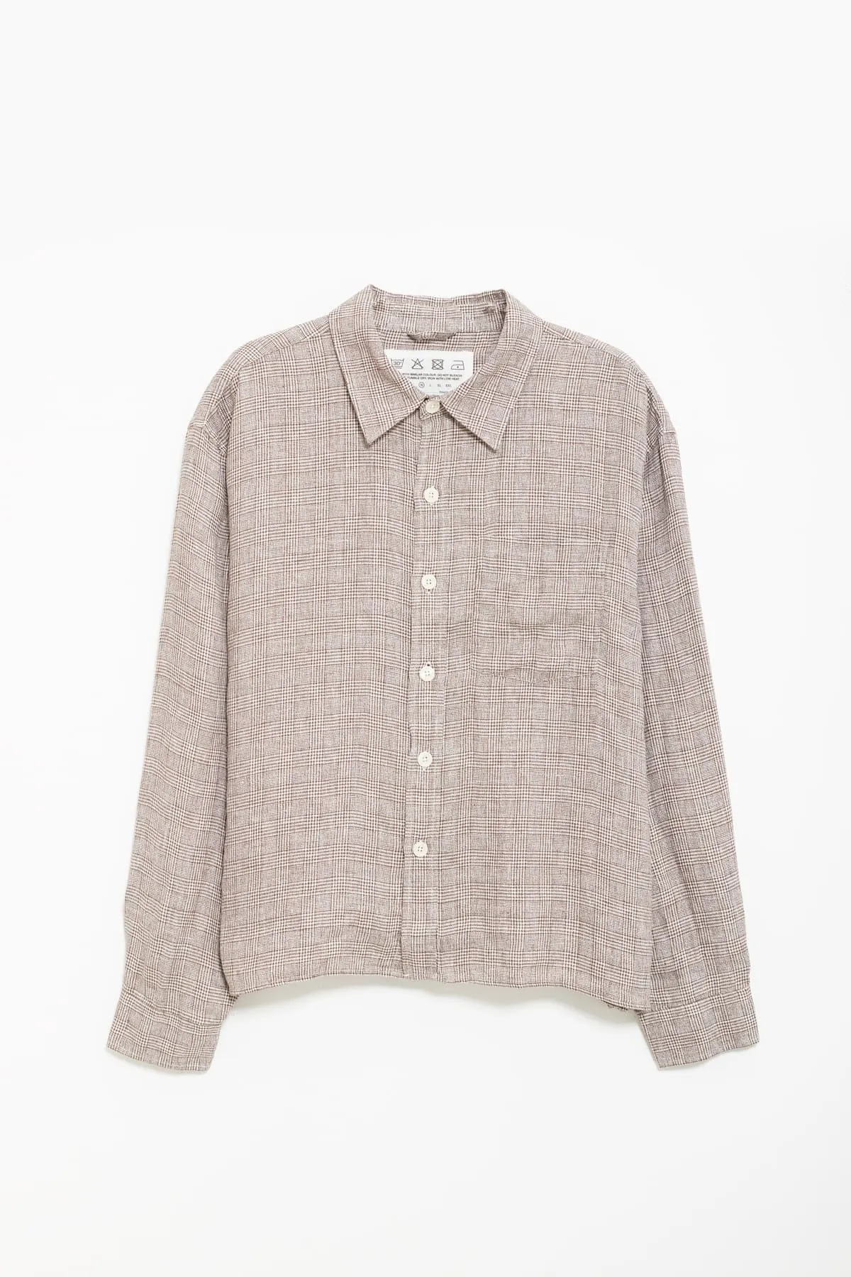 MFPEN BROWN LINEN CHECK PRIORITY SHIRT