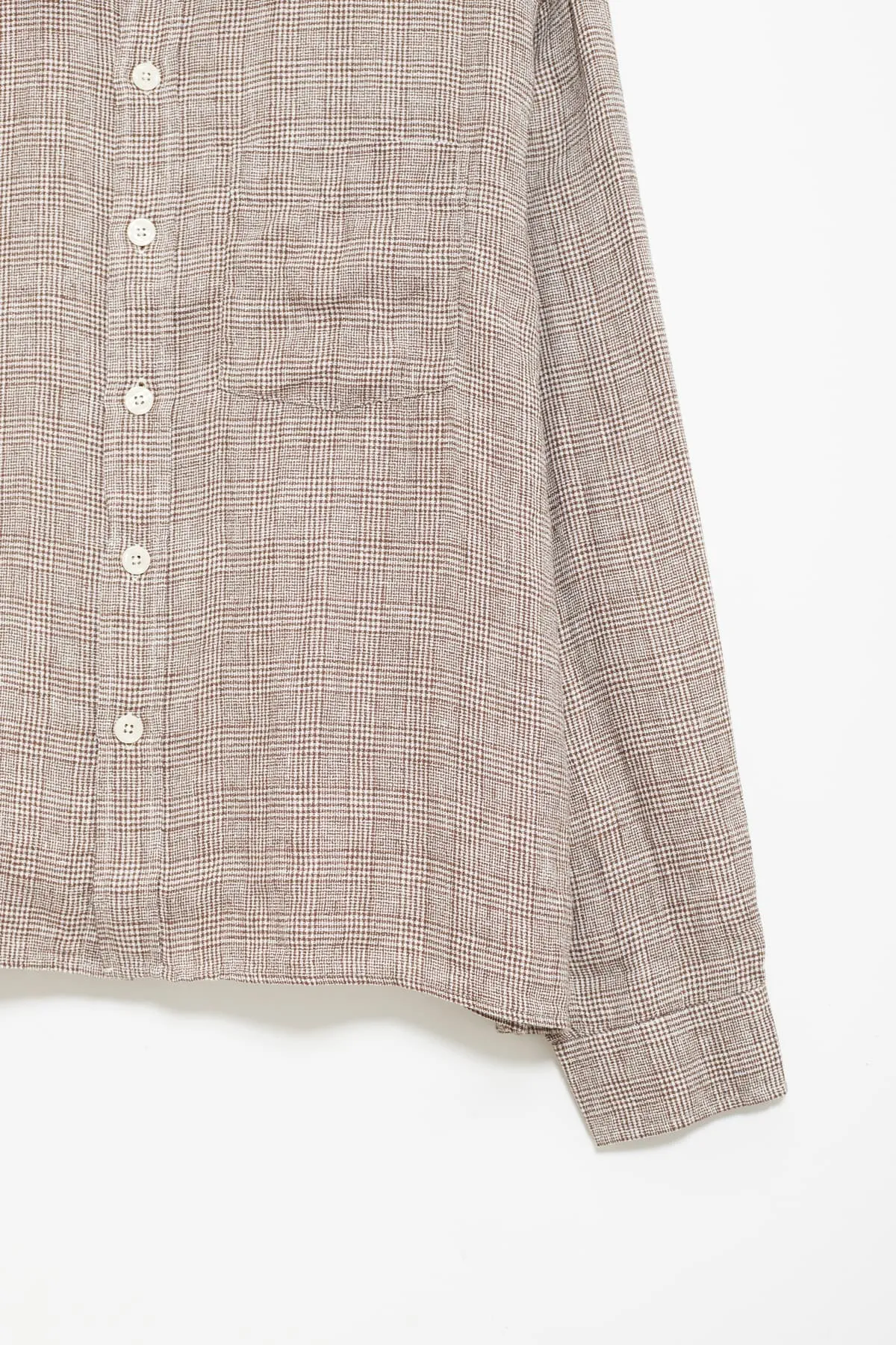 MFPEN BROWN LINEN CHECK PRIORITY SHIRT