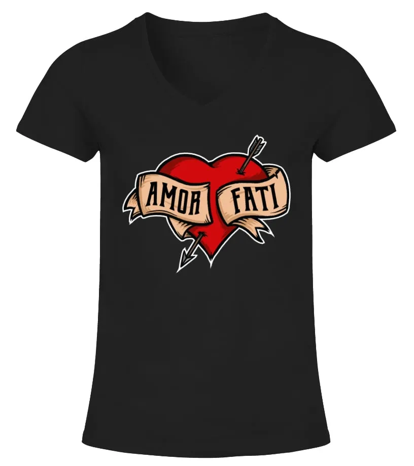 NIETZSCHE  AMOR FATI HEART  PHILOSOPHY SHIRT CAMISETA CUELLO PICO MUJER