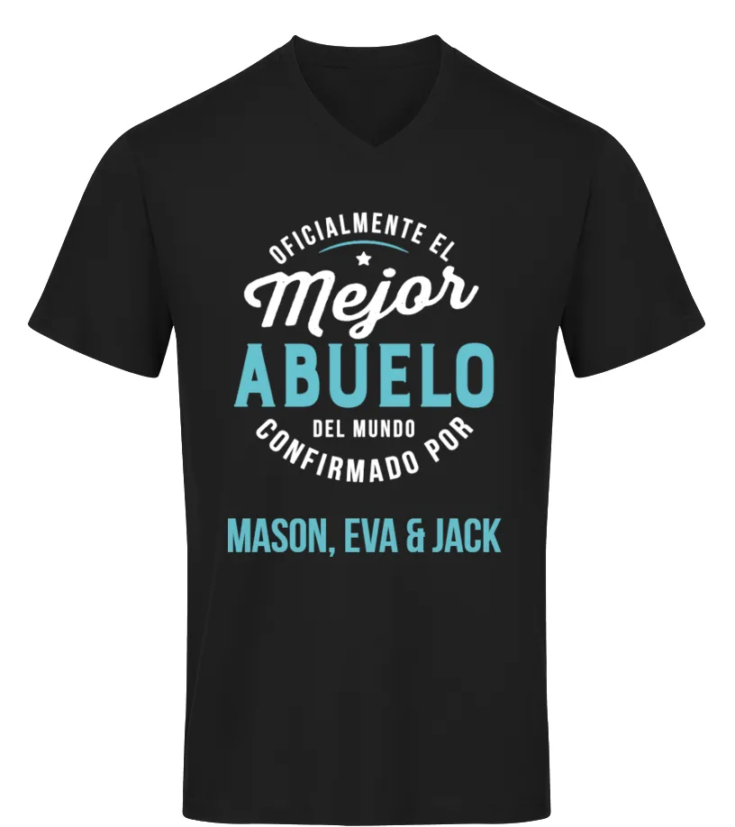 Oficialmente el mejor Abuelo del mundo, confirmado por Mason, Eva & Jack Camiseta Orgánica cuello Pico Unisex