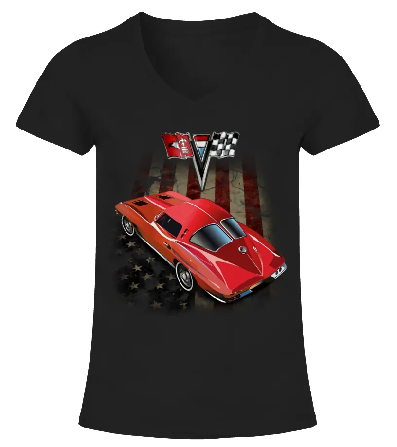 PATRIOTIC CORVETTE  CORVETTE C2 BK CAMISETA CUELLO PICO MUJER