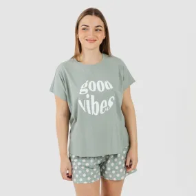 Pijama corto manga fluida algodón mujer Irati verde caceria