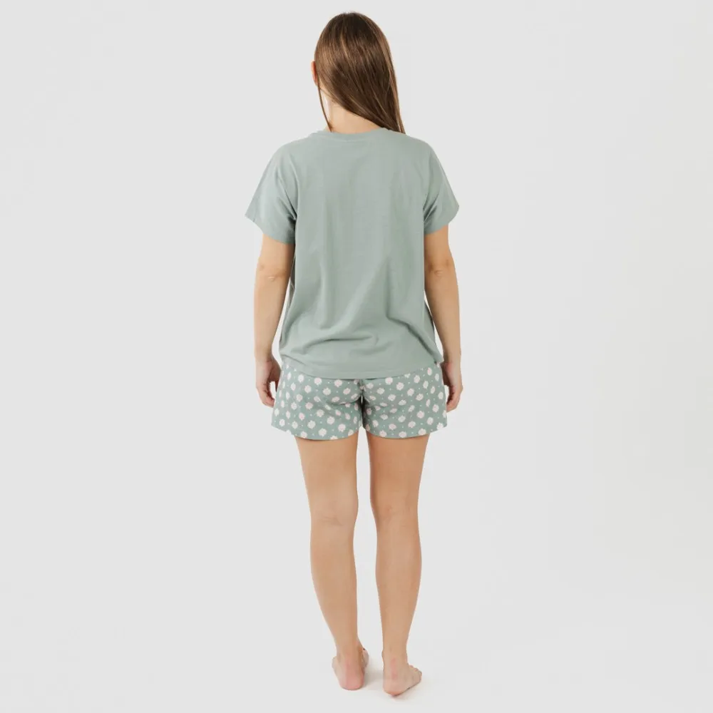 Pijama corto manga fluida algodón mujer Irati verde caceria