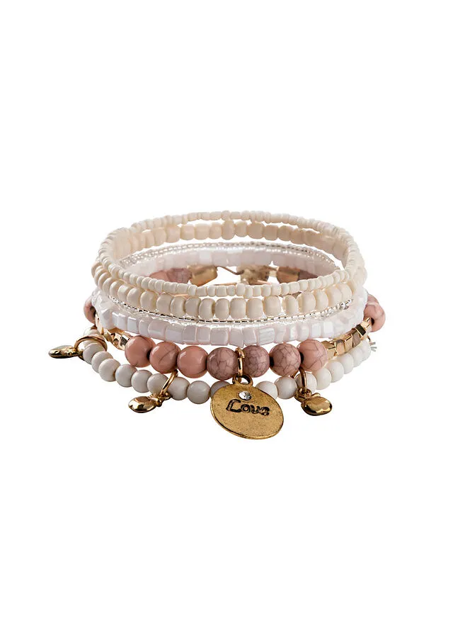 Pulsera (6 unidades) Crema/rosa/oro rosa