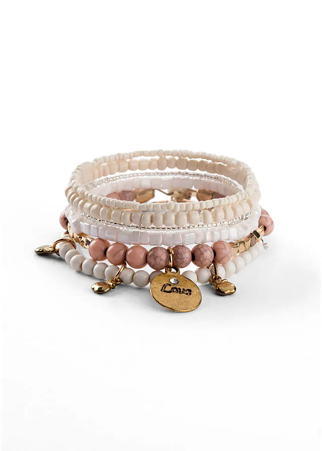 Pulsera (6 unidades) Crema/rosa/oro rosa