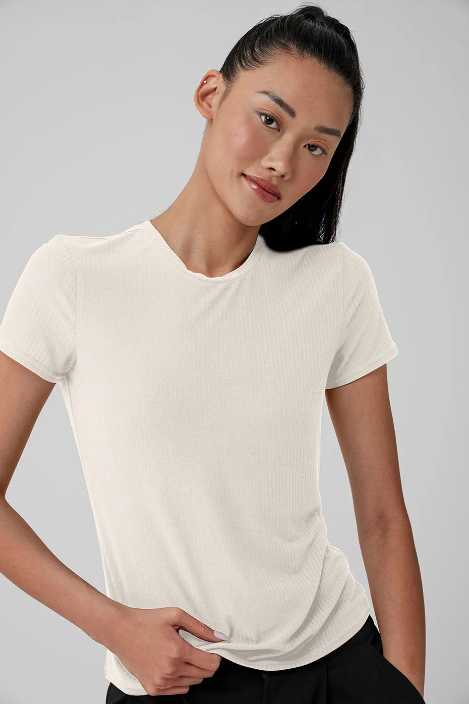 RIBBED SEA COAST TEE  IVORY