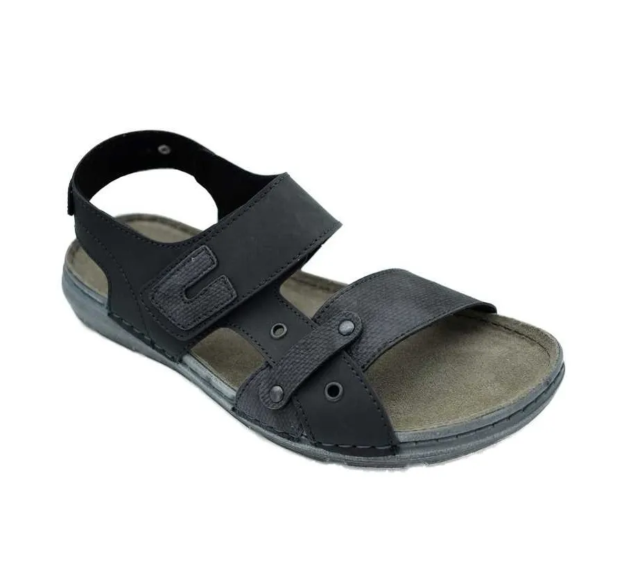 SANDALIA TIRAS CÓMODA CIERRE VELCRO ZAPATO HOMBRE NEGRO PLANTA DE PIEL 26251