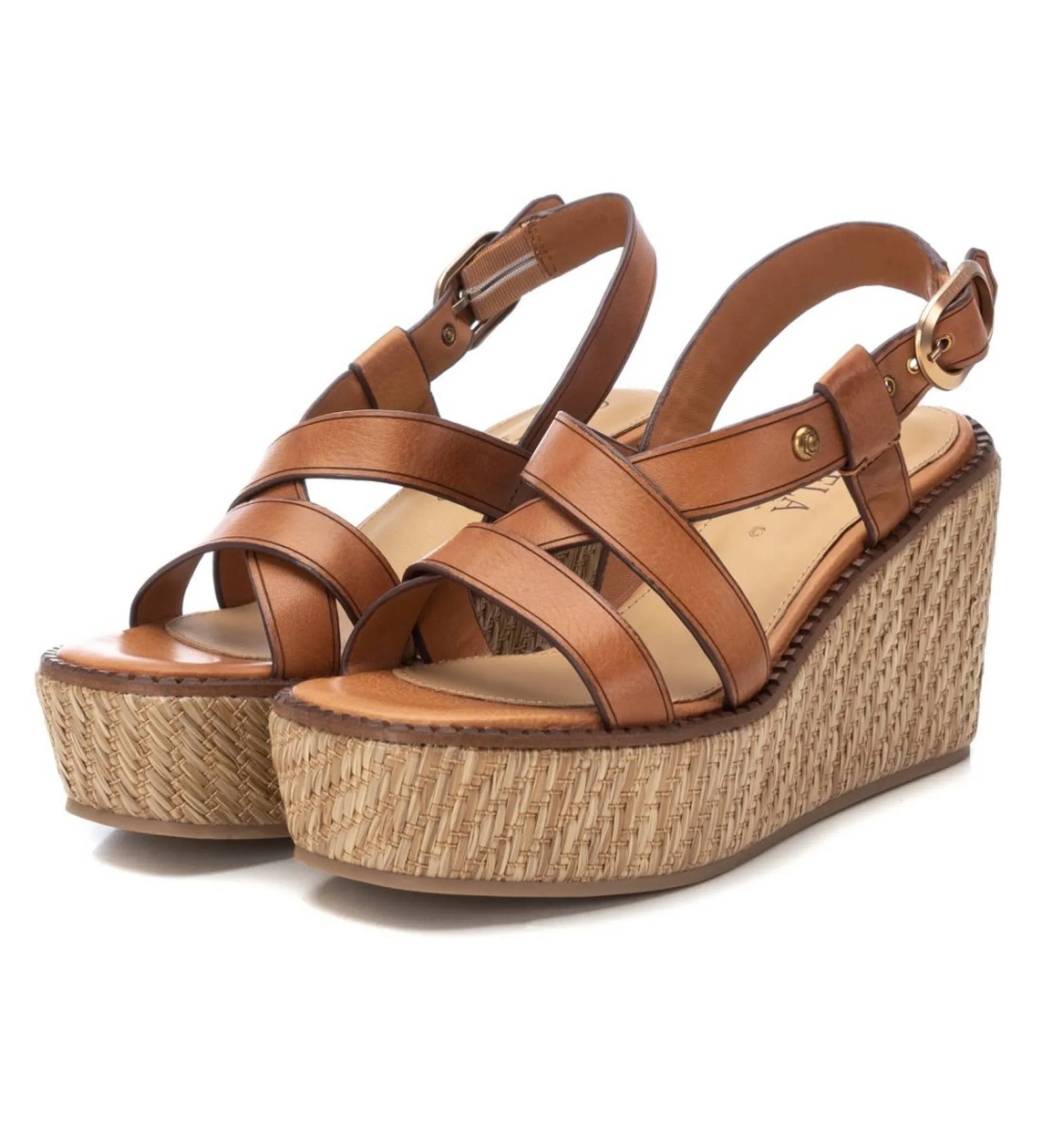 Sandalias de Piel 161546 marrón -Altura cuña 9cm-