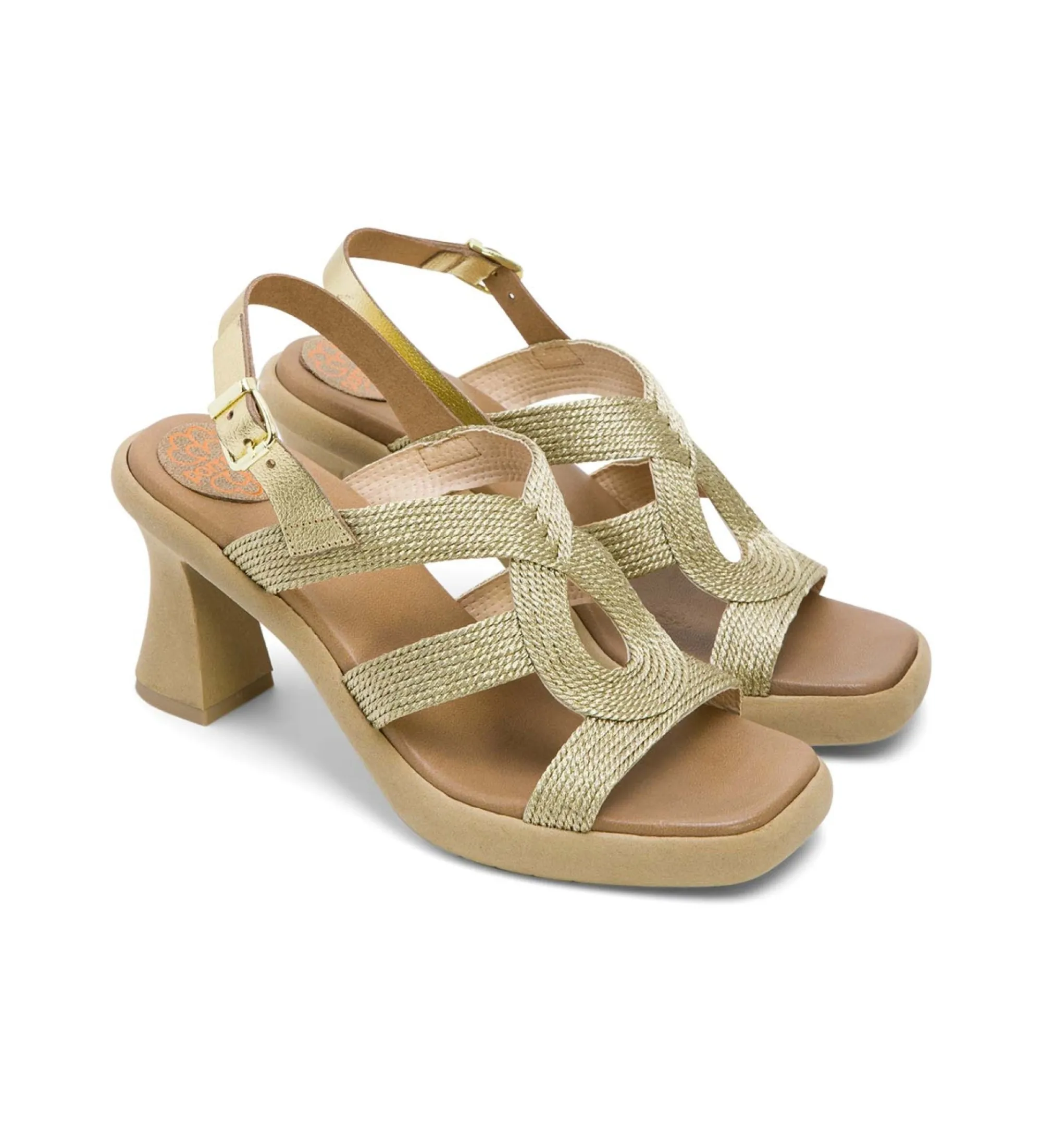 Sandalias de Piel Lada dorado -Altura tacón 9cm-