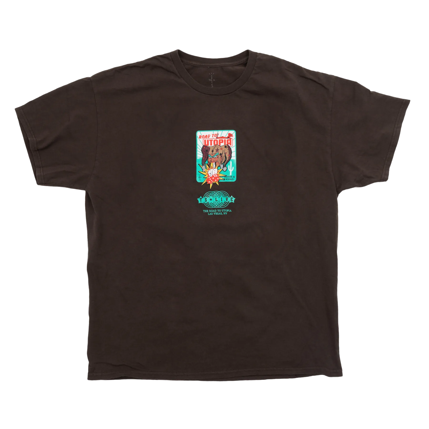 TRAVIS SCOTT ROAD TO UTOPIA LAS VEGAS JOKER  TSHIRT BROWN