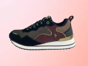 U.S.Polo Assn. -| Sneakers (Zapatillas) de mujer piel y textil tonos berenjena y negros Michigan