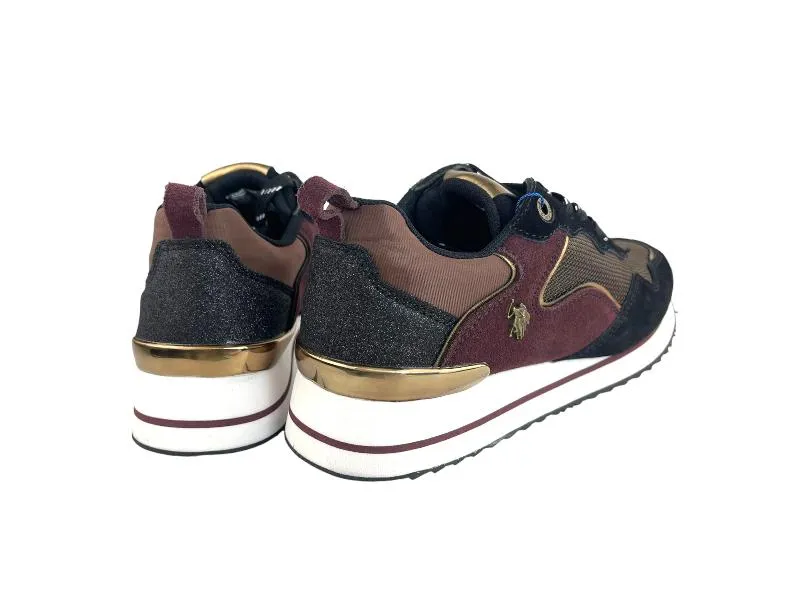 U.S.Polo Assn. -| Sneakers (Zapatillas) de mujer piel y textil tonos berenjena y negros Michigan