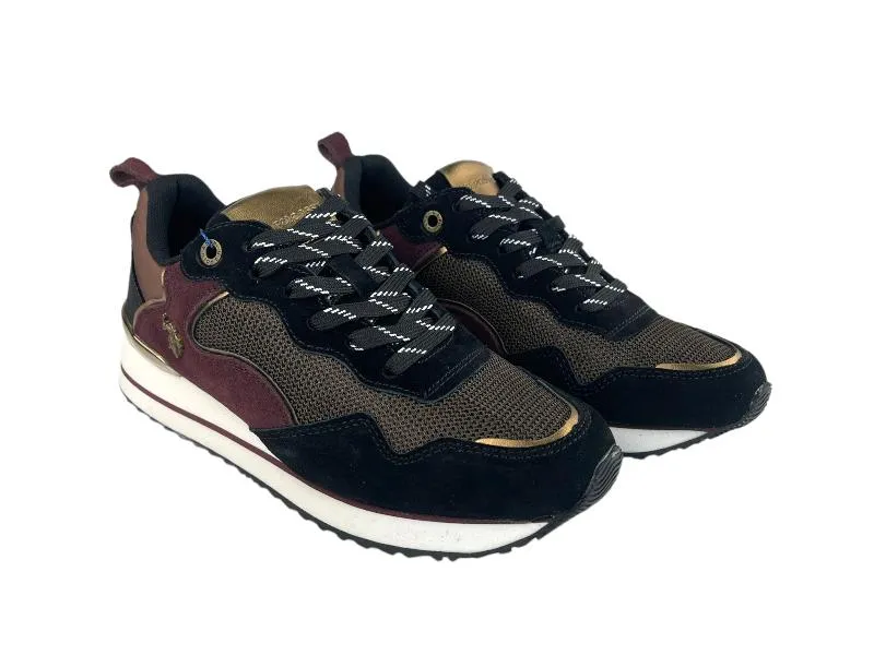 U.S.Polo Assn. -| Sneakers (Zapatillas) de mujer piel y textil tonos berenjena y negros Michigan