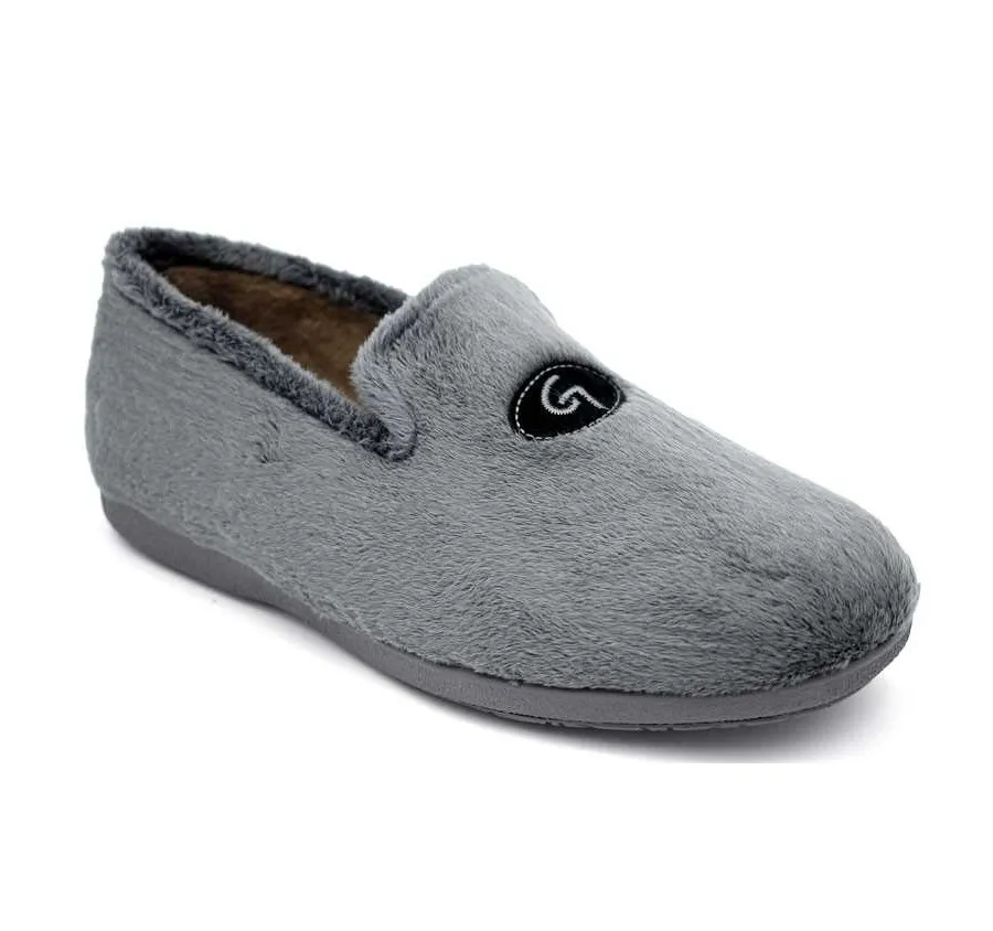 ZAPATILLAS DE CASA PARA HOMBRE MARCA GARZÓN COPETE MOCASÍN SUATEX GRIS