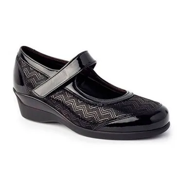 Zapato velcro merceditas farmacia mujer ANCHO 16 empeine licra Calzafarma en negro