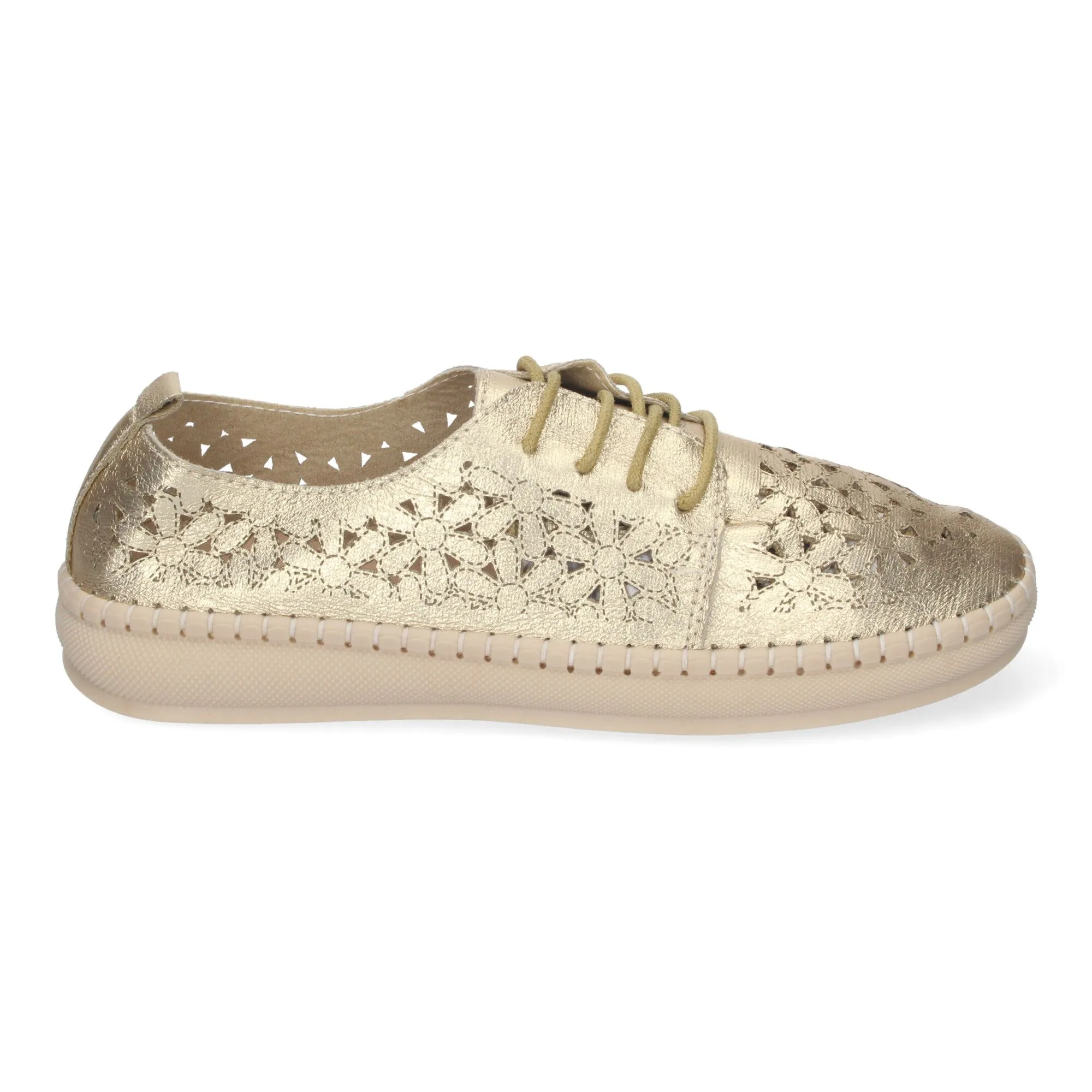 Zapatos dorados planos para mujer estilo oxford calado AD-3273